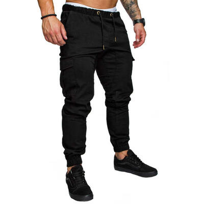 

New Fashion Slim Solid Color Pocket Decoration Men Casual Pencil Drawstring Pants Trousers Designer Joggers