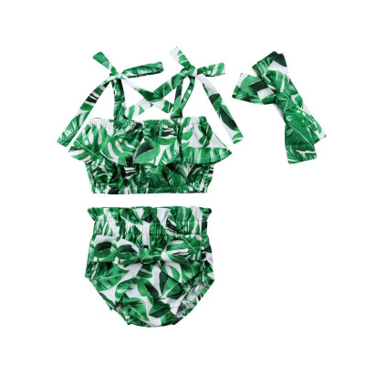 

Green Summer Girl Clothes Suit Tops & Shorts & Heaband