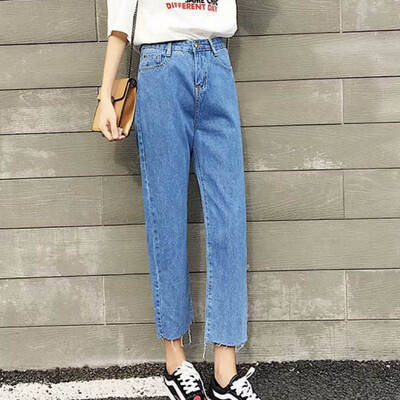 

Autumn Jeans Mujer New Solid High Waist Harem Pants Fashion Casual Loose Style Ankle-length Straight Jeans