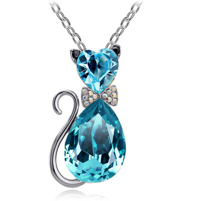 

Luxurious Wedding Bride Ladies Cat Rhinestone Charms Pendant Necklace