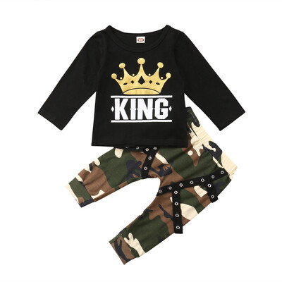 

Fashion Kids Baby Boys Camo & Denim Outfit Tops T-shirt Pants Clothes Set