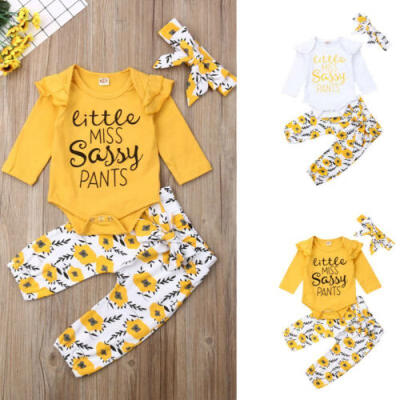 

3PCs Newborn Baby Girl Floral Jumpsuit Romper Bodysuit Pants Outfit Clothes Set