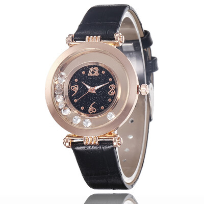 

Watch leather strap creative heart-shaped digital ladies watch with diamonds