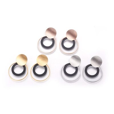 

304 Stainless Steel Stud Earrings with Resin Flat Round Mixed Color 49mm Pin 08mm