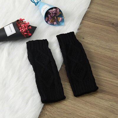 

Knitted Gloves Women Winter Half Finger Wool Gloves Autumn&Winter Warm Rhombus Lattice Knitted Wool Couple Gloves
