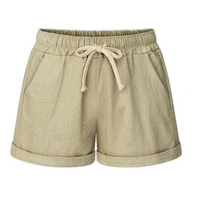

Summer Women Hot Shorts Plus Size Drawstring High Waist Shorts Solid Breathable Cotton Shorts Clothes