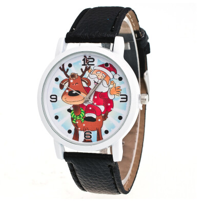 

New Christmas Ornaments Elderly Pattern Leather Band Analog Quartz Vogue Watches Xmas Decoration Navidad Envio Gratis