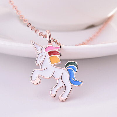 

New Fashion Rainbow Unicorn Enamel Pendant Necklace Magical Birthday Gift For Kids Lover