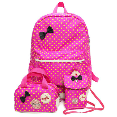 

Cute Ladies Dot Printing Backpack Large Capacity School Bags for Teenagers Girls set pink bow kids backpacks rucksack