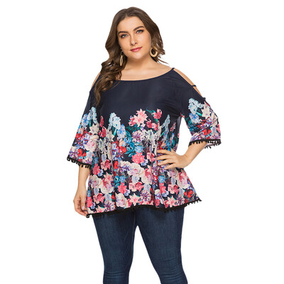 

SOVALRO Plus Size Sling Print Off Shoulder Sexy Cropped Sleeve T-Shirt Top