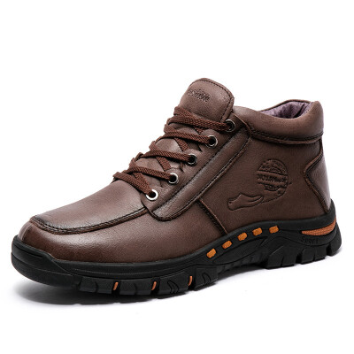 

Cross-border winter large size mens cotton shoes leather high plus velvet warm outdoor casual sports shoes non-slip wear-resistant mountaineering