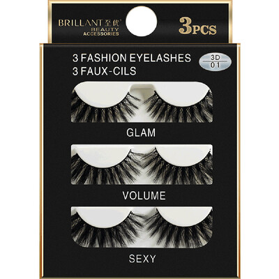 

Gobestart 3 Pairs 3D Long False Eyelashes Makeup Natural Fake Thick Black Eye Lashes