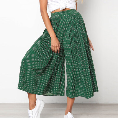 

Tailored Fashion Womens Polka Dot Print High Waist Pleateds Causal Wide Leg Seven Pants