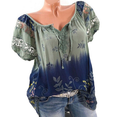 

Women Short Sleeve Lace Floral Blouse Top T-shirt Tank Casual Summer Clothes