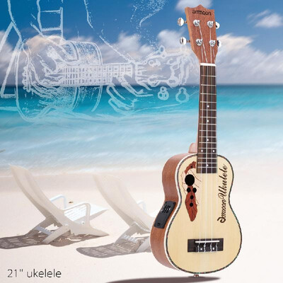 

ammoon Spruce 21" Acoustic Ukulele 15 Fret 4 Strings Stringed Musical Instrument with Built-in EQ Pickup