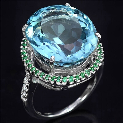 

Aquamarine Women Men Gemstone Cocktail Ring Vintage Size 6-10