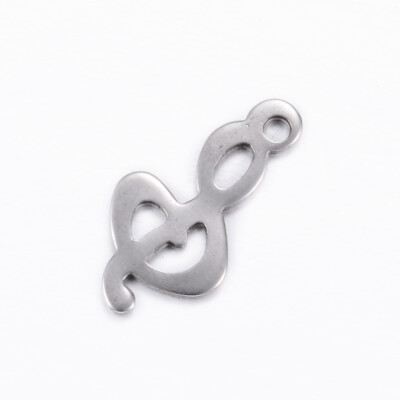 

304 Stainless Steel Charms Musical Note Stainless Steel Color 16x8x08mm Hole 1mm