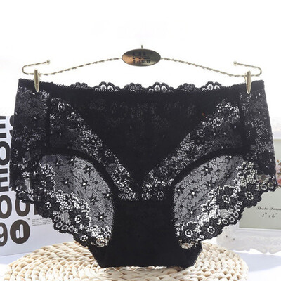 

Fashion Sexy Lace Panties Feminine Solid Color Soft Breathable Underwear Translucent Seamless Mid Waist Briefs