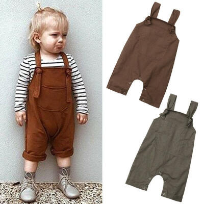 

Newborn Baby Boy Girl Solid Dungarees Bib Pants Romper Overalls Outfits Clothes