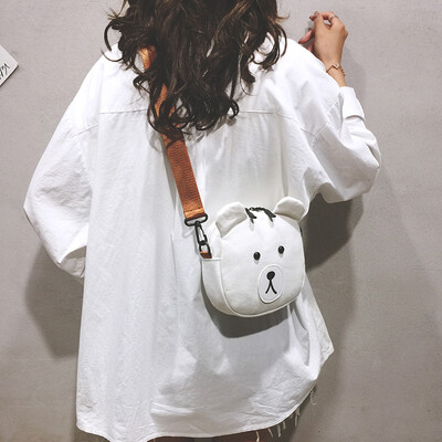 

Mini bag female new 2019 Korean version of the wild girl canvas shoulder Messenger bag cartoon cute bear bag