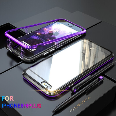 

For iPhone 6 6S 6 6S Plus Case Magnetic Adsorption Metal Bumper 9H Tempered Glass Back Cover Slim Hard Shockproof Phone Case