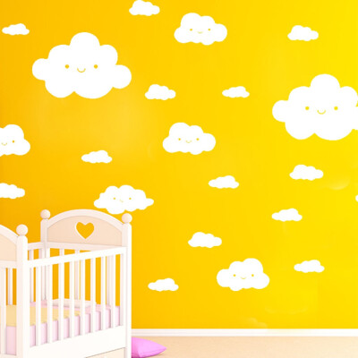 

Gobestart 24PCS Smiling Face White Clouds Vinyl Decal Art Wall Sticker DIY Home Room Decor