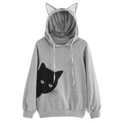 

Nomeni Womens Cat Long Sleeve Hoodie Sweatshirt Hooded Pullover Tops Blouse BKL