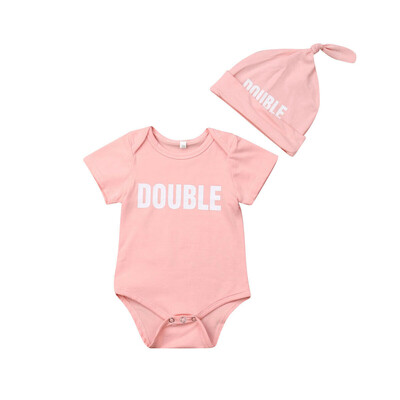 

Newborn Infant Baby Letters Bodysuit Twins Romper Playsuit Hat Outfit Clothes
