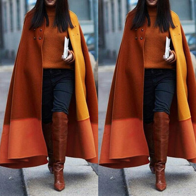 

Toponeto Women Sleeeveless Patchwork Button Long Coat Shawl Windbreaker Long Cloak Coat