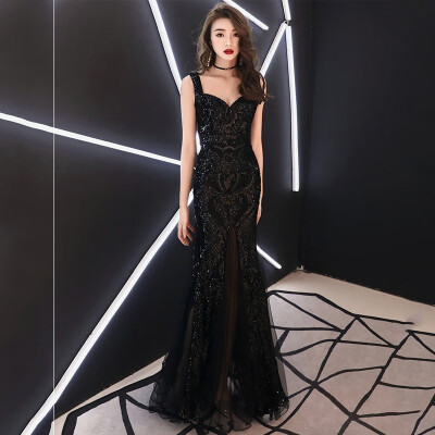 

Sexy Sling Mermaid Women Evening Dress Elegant Long Sequins Bride Toasting Dress Party Prom Dress