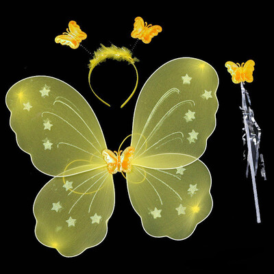 

New Hot 3Pcsset Cosplay Costume Lovely Clothing Princess Kids Girl Butterfly Wing Wand Headband Fairy Christmas Party Dress