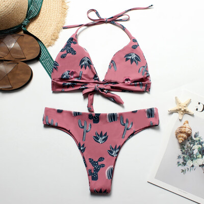 

Saidsome Women Swimwear Print Bikini Set Bandage Push-Up Swimsuit Bathing Beachwear
