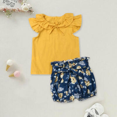 

US Toddler Kid Baby Girl Flower Tops Shorts Pants Summer Outfit Clothes Set 2pcs