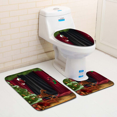 

〖Follure〗3PCS Fancy Santa Toilet Seat Cover&Rug Bathroom Set Christmas Decor