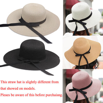 

New Elegant Women Straw Sun Hat Bowknot Wide Large Brim Foldable Casual Summer Holiday Cap