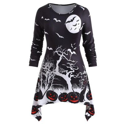 

Tailored Womens Winter Plus Size Pumpkin Bat Print Handkerchief Halloween T Shirt Tops