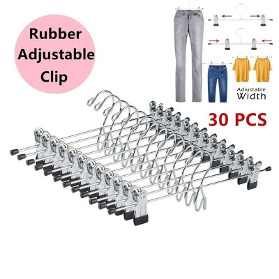 

10 30 PCS Strong Metal Clip Hangers Chrome Clothes Coat Trouser Skirt 30cm