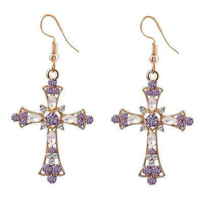 

New Fashion Hollow Shiny Crystal Rhinestone Cross Shape Elegant Korean Women Drop Earrings Pendientes Party Jewelry