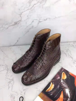 

Coffee Brown color Genuine crocodile skin men boots shoe winter with cow skin lining&solid quality shoe base free shipping