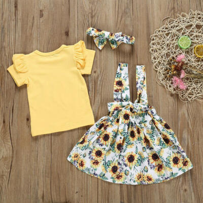 

US CANIS 3pcs Summer Toddler Kid Baby Girls Floral Tops Skirt Outfit Set Clothes