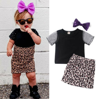 

UK Toddler Kids Baby Girl Lace T-shirt Top Skirt Dress 3Pcs Outfit Clothes Set