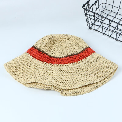 

Spring&summer sun hat summer female ins hand crochet straw hat folding sun hat large brim striped beach hat