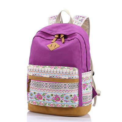 

Tailored Women Large Capacity Canvas Floral Shoulder Travel Bags School Student Backpack