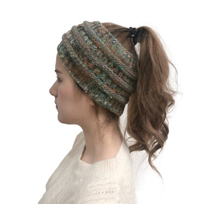 

Tailored Women Outdoor Solid Plush Splice Hats Crochet Knit Holey Beanie Cap Headband