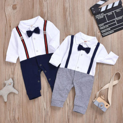 

Baby Boys Toddler Bow Tie Tops Romper Braces Pants Gentleman Outfit Clothes Suit