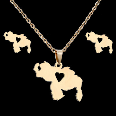 

Charms Jewelry Set Animal Horse Dragonfly Wedding Jewelry set Women Gold-Color Jewelry Stainless Steel Necklace Stud Earrings