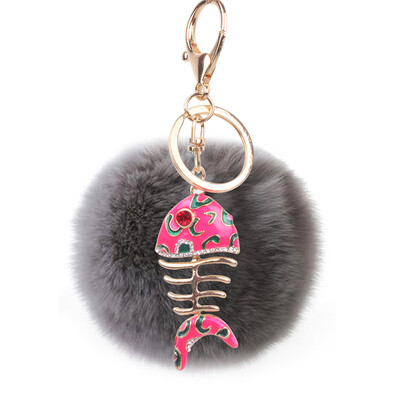 

Creative Smart Fishbone Keychain Rex Rabbit Plush Pendant Bag Mobile Phone Charm Fashion Pendant