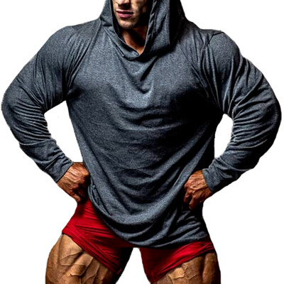 

Mens Slim Fit Athletic Gym Muscle Hoodies T-shirt Tops Sports Long Sleeve Blouse