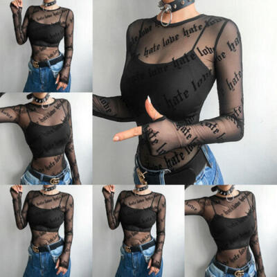 

Sexy Fashion WomenGirls Base Shirt Long Sleeve Hollow out mesh Tops & Blouses