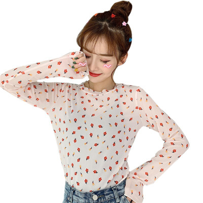 

Womens Casual O Neck Floral Print Long Sleeve Mesh Perspective Sun Protection T-Shirt